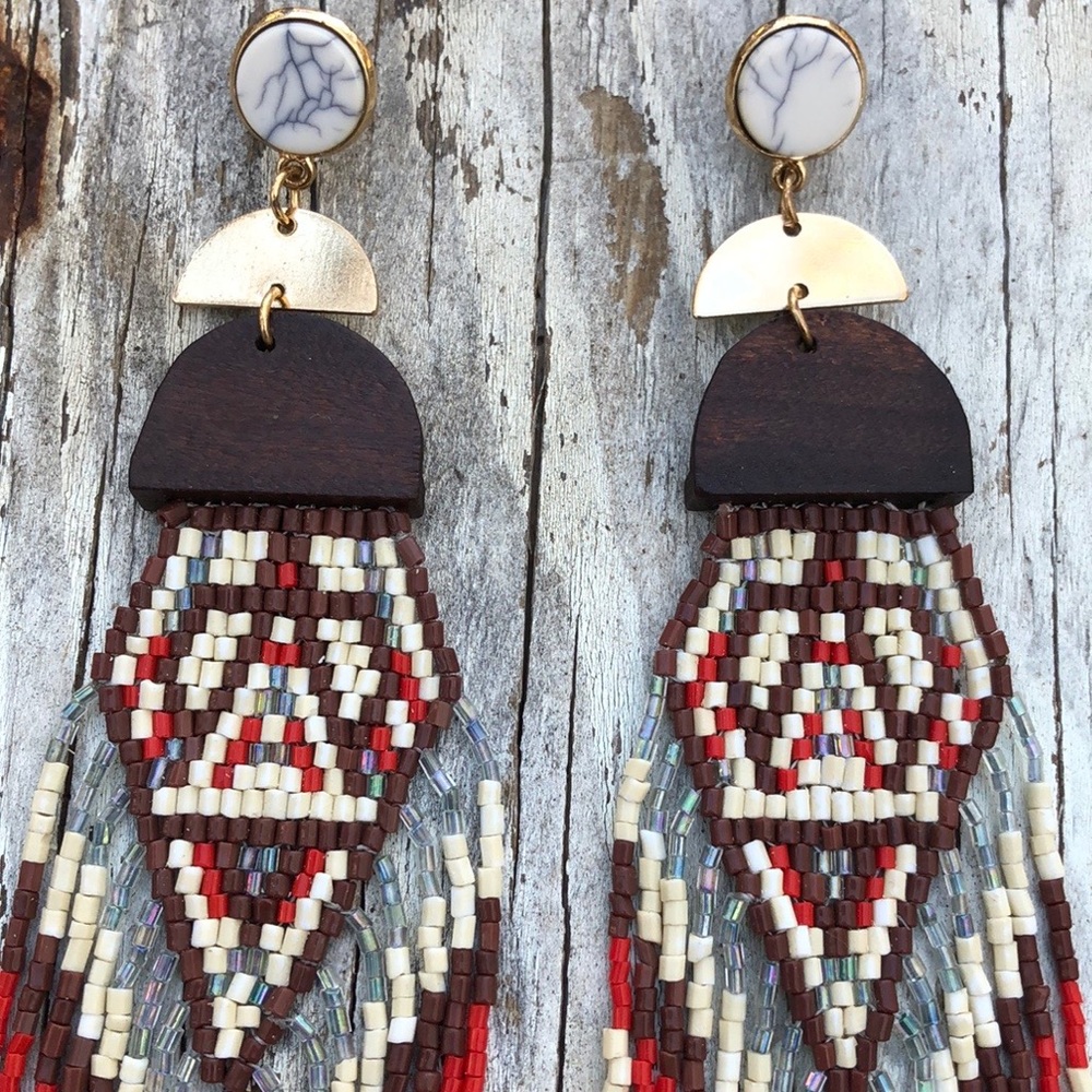 Southwestern Artisan Beaded Tassel Earrings! - Picture 3 of 4